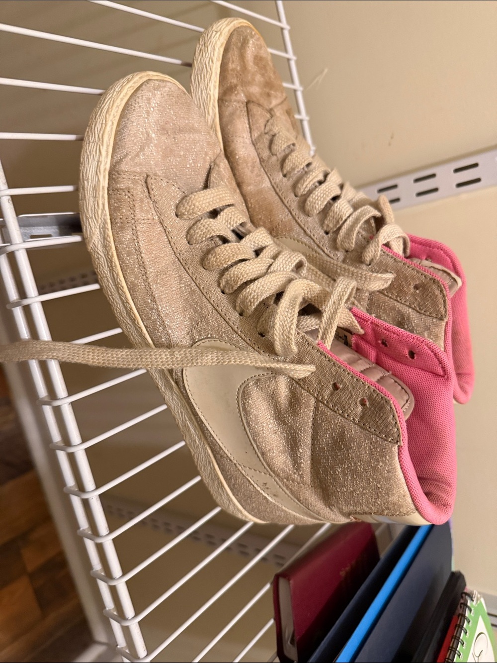 Nike Beige High-Top Sneakers with Pink Liner